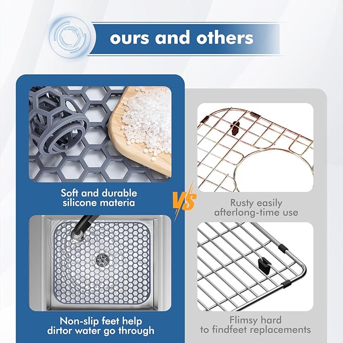 Bestjing Silicone Kitchen Sink Protector Mat 13.7"x 11.7" - Kitchen Sink Grid Accessory, Non-Slip Heat Resistant Grid Dry Mat for Bottom of Porcelain Stainless Steel, Dishwasher Safe