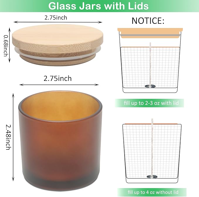MILIVIXAY 20 Pack 4 OZ Frosted Amber Glass Candle Jars with Lids and Candle Making Kits - Bulk Small Empty Candle Jars for Making Candles - Spice, Powder Containers.