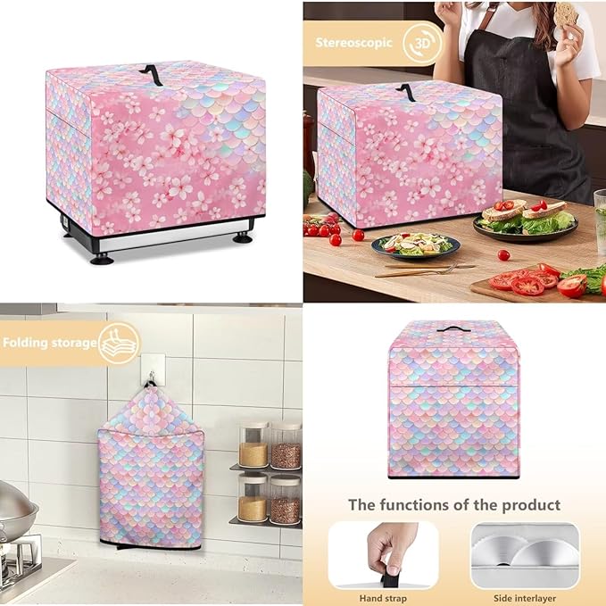 Meat Slicer Cover, 16x13x13 Inch Food Slicer Protective Cover, Fit Commercial Electric Deli Slicer Machine, Compatible with Household 200W 150W Meat Slicers, Mermaid Scale Flower Print