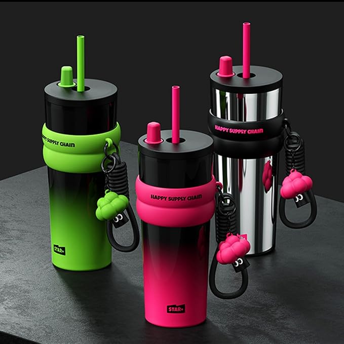 Gerrit 710ml large capacity 316 stainless steel thermos cup, coffee cup with straw, student cup, portable sports travel car cup (3 colors) (dark green polar night)