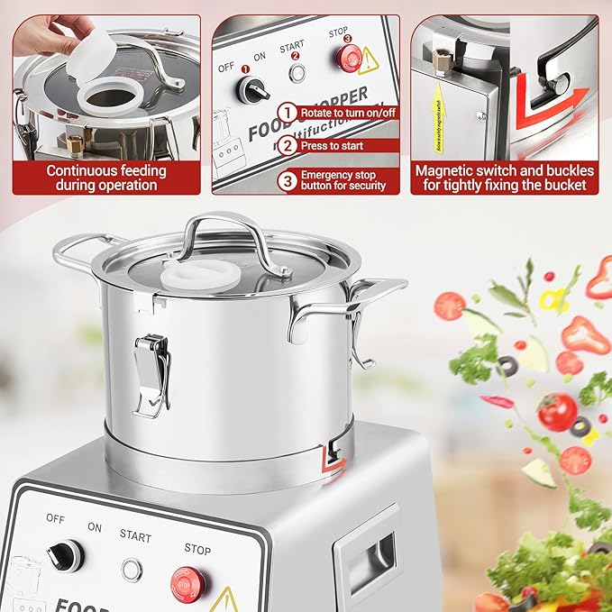 1400W Stainless Steel Commercial Food Processor, 63 Cup (16QT) Capacity, Electric Chopper & Meat Grinder for Vegetables, Nuts, Mixing, Blending, Durable Pro Kitchen Food Processing Machine