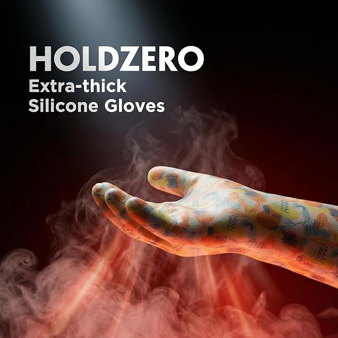 Heat Resistant Gloves for Cooking Thickened Silicone Coating Cotton Liner Waterproof Food Grade Graffiti-Art Printing Medium