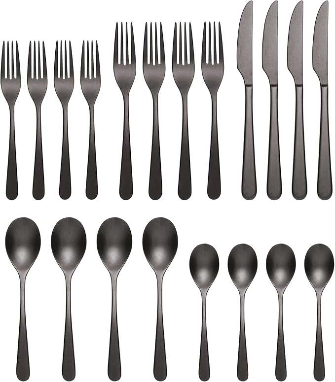 Oneida 894805 Kenbrook Black Tumbled 20 Piece Everyday Flatware Set, Service For 4