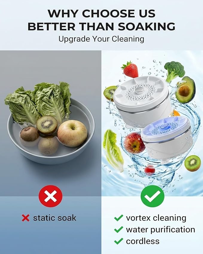 Best Ultrasonic Fruit Vegetables Cleaner Washing Machine Device Waterproof Fruit Veggie Washer Produce Purifier for Home Kitchen Use Wireless Portable Titanium Electrolysis Purification