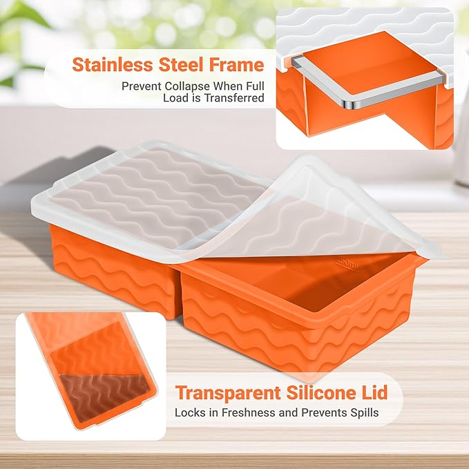 Aopigavi Silicone Freezer Tray with Lid – 2-Cup Soup Freezer Container Molds, Large Ice Cube Trays for Freezing Soup, Sauce & Broth, Meal Prep & Food Storage – Oven & Dishwasher Safe, 2-Pack