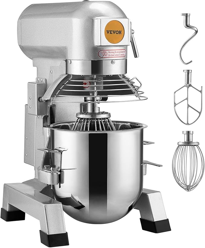 VEVOR Commercial Food Mixer, 20Qt Commercial Mixer with Timing Function, 750W Stainless Steel Bowl Heavy Duty Electric Food Mixer Commercial with 3 Speeds Adjustable 108/199/382 RPM, Dough Hook Whisk