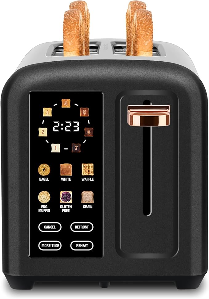 SEEDEEM Toaster 2 Slice with Touch Screen, Faster Heating Speed, 7 Shade Setting, 6 Bread Type, 1.5”Wide Slots Toaster, Removable Crumb Tray, 1350W, Dark Chocolate