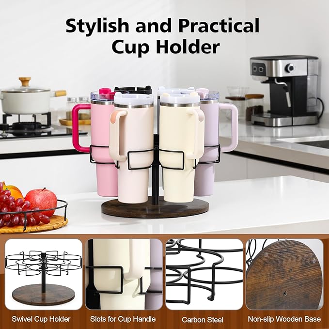 Water Bottle Organizer for Stanley 40 oz, Rotating Stanley Cup Organizer Holder, Tumbler Organizer Holder, Stanley Cup Accessories, Easy to Install, Vintage Brown（Patented Product）
