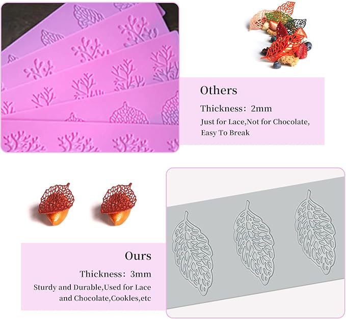 5PCS Leaf Molds Silicone Baking Fondant Tuile Molds, Hollow 3D Coral Branch Leaf Tuille Lace Silicone Cake Moulds, Polymer Clay Mold for Baking, Resin, Clay, Sugar Craft, Dessert Cake Decoration