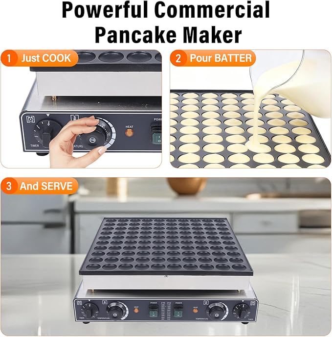100PCS Mini Dutch Pancake Baker, Electric Waffle Maker Machine Nonstick, Poffertjes Maker Dorayaki Baker 1.8 Inches for Home and Restaurants, 110V, 3400W