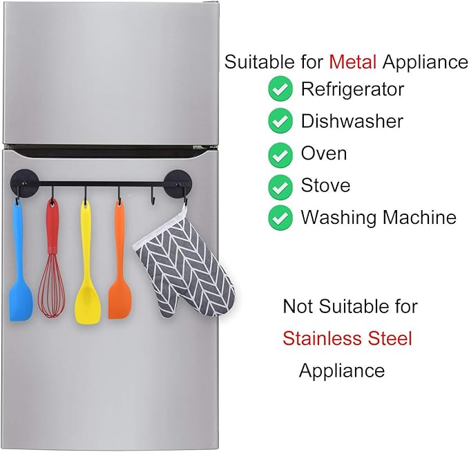 6 Hooks Magnetic Utensil Holder Untensil Rack Tool Hanger Organizer for Refrigerator, Metal Cabinet, Metal Stove, Grill, BBQ