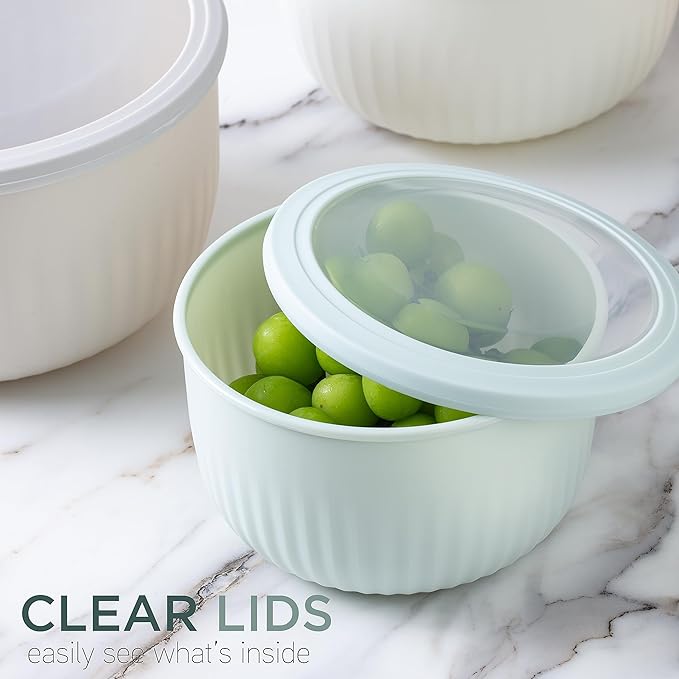 COOK WITH COLOR Prep Bowls with Lids- Wide and Deep Nesting Plastic Small Mixing Bowl Set with Lids, 12 Piece Set - Deep Bowls, Green