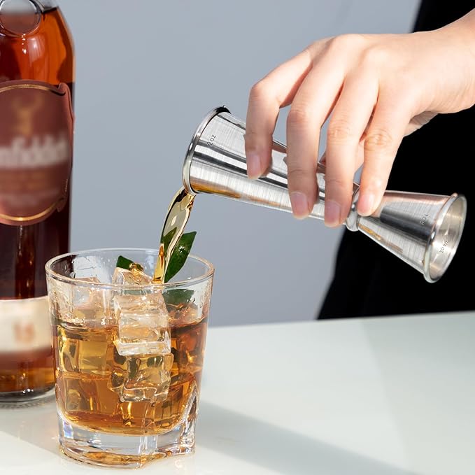 Briout Jigger for Bartending, 2Pcs Double Cocktail Jigger Japanese Premium 304 Food Grade Stainless Steel Jigger 2 OZ 1 OZ with Measurements Inside, Silver