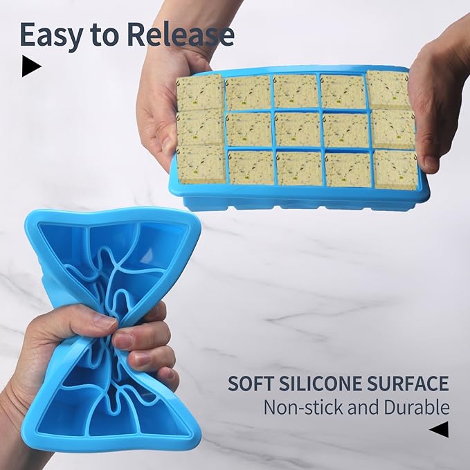 3-Pack Silicone Freezer Trays with Lid,6 Large 1/2-Cup(125ml)&15 Medium 2 Tbsp(30ml)&20 Small 1 Tbsp(15ml) Soup Freezer Container Molds,Perfect for Storing Garlic,Herbs,Pesto and More (Blue 3 Pack)