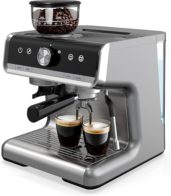 Espresso Machines with grinder, 20 Bar Professional Espresso Maker with Milk Frother & 95 oz Removable Water Tank for Latte and Cappuccino, Espresso Coffee Maker for Home, Stainless Steel