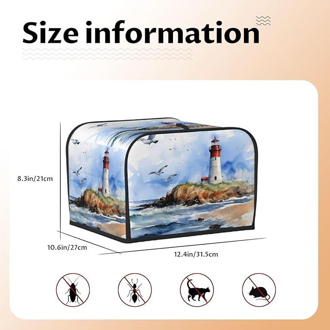 Toaster Cover 4 Slice Sea Beach Lighthouse Waterproof Appliance Cover with Hang Loop Bread Baker Toaster Cover for Kitchen
