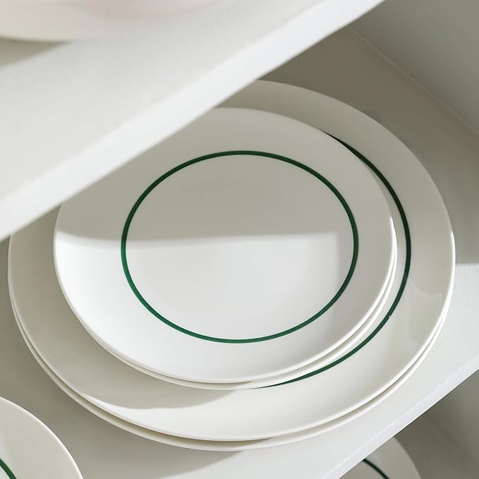 Stone Lain Luna 24-Piece Porcelain Dinnerware Set, Plates and Bowls Set, Dish Set for 8, Green