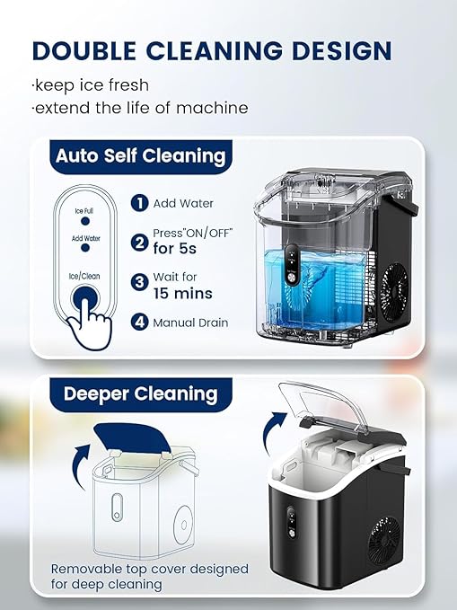 Kndko Premium Countertop Ice Maker – Soft Chewable Nugget Ice, 35 lbs/24H, One-Touch Operation, Self-Cleaning, Portable Ice Machine with Scoop for Home, Kitchen, Office, Bar, RV & More (Silver)