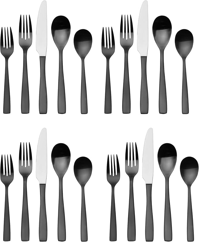 Mikasa Delano Black Satin 20-Piece Stainless Steel Flatware Set, Service for 4