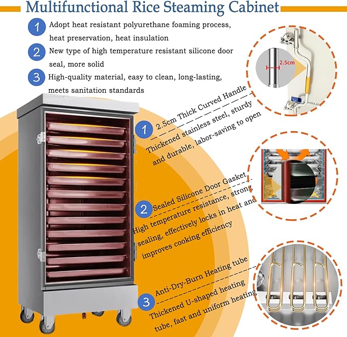 Commercial Electric Food Steamer Cabinet Stainless Steel Steam Warmer 12 Layers Steam Cooker Seafood Steam Oven Heating and Steaming Rice Steambox Multifunctional Food Steamer 110V 12KW