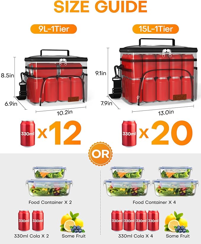 HOTOR Insulated Lunch Box for Men & Women - Leak-Proof Cooler Lunch Bag with 4 Pockets, Adjustable Strap, Ideal for Work, Picnic, Travel - Medium, Dark Grey, 10.2"×6.9"×8.5"