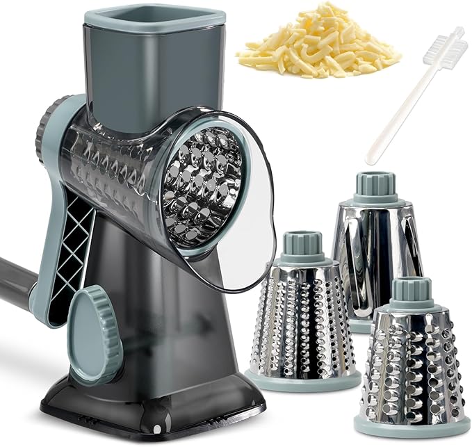 GYH&GXR Rotary Cheese Grater with Handle Vegetable Cheese Shredder Slicer Grater for Kitchen 3 Changeable Blades for Cheese Potato Zucchini Nuts Chocolate.