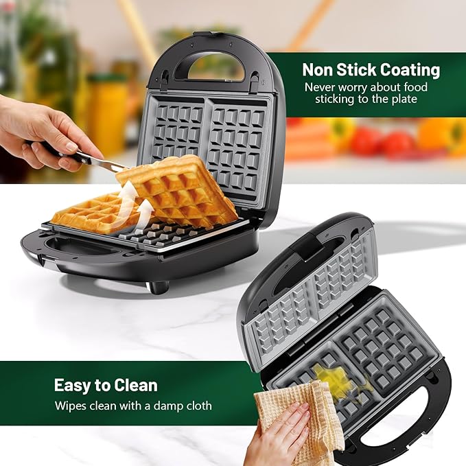 KEENSTAR 3 in 1 Electric Sandwich Maker, Waffle Maker with Removable Non-Stick Plates, Grill with Double-Sided Heating, Easy to Clean and Store, Perfect for Cooking Breakfast, Grilled Cheese and Steak