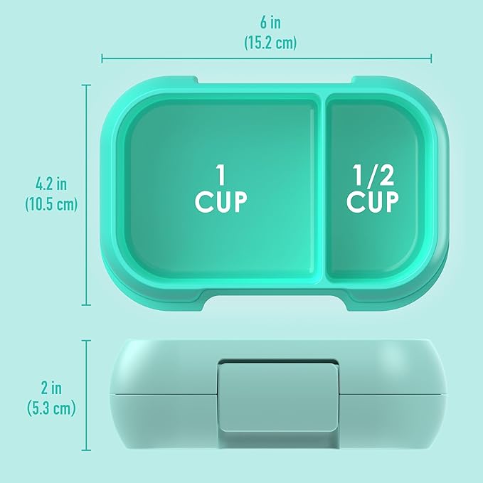Bentgo Kids Snack - 2 Compartment Leak-Proof Bento Box Container for Snacks and Small Meals, Easy-Open Latch, Dishwasher Safe, BPA-Free for School, Daycare, & Sports - Ideal for Ages 3+ (Aqua)