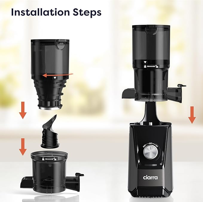 Ciarra Cold Press Juicer - 4.3” XL Feed Chute, Quiet Motor, 406Oz BPA-Free Juicer Machines, 99% Juice Yield Slow Masticating Juicer for Whole Fruits & Vegetables, Easy to Clean