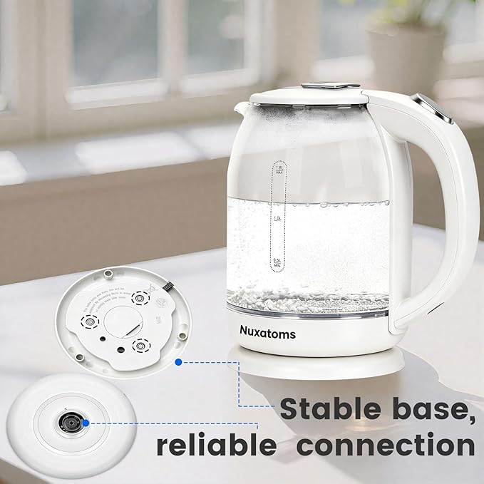 Household Electric Kettle, All 304 Stainless steel and No Plastic Contact, Automatic Shut-off,Borosilicate glass Visual Boiling, 2.0L Water Boiler & Tea Kettle Perfect For Tea & Coffee (pure white)