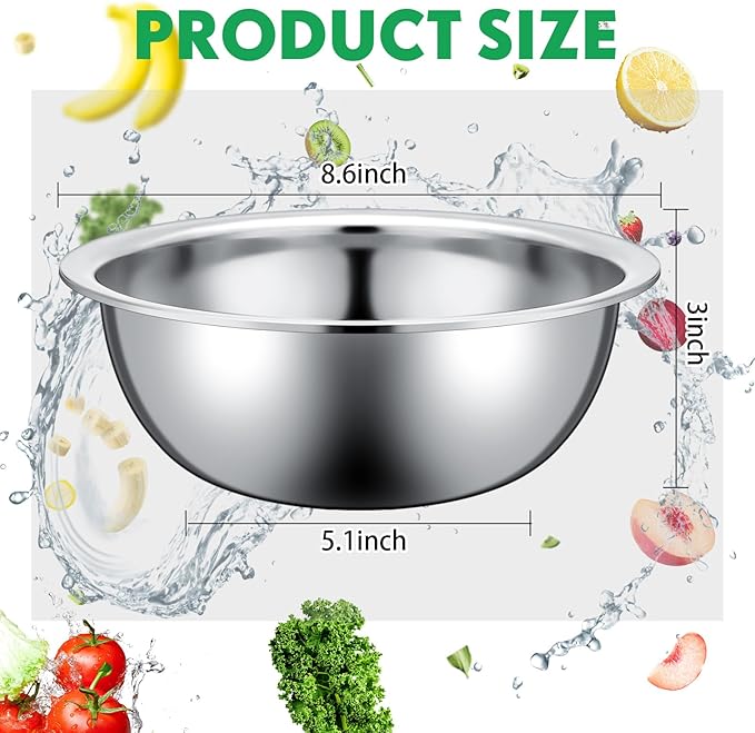 Pinkunn 12 Pcs Stainless Steel Mixing Bowls, Nesting Metal Salad Prep Bowls Bulk Reusable Baking Food Container Large Medium Small for Kitchen Hotel Restaurant Cooking, Silver (8.66 x 3 Inch)