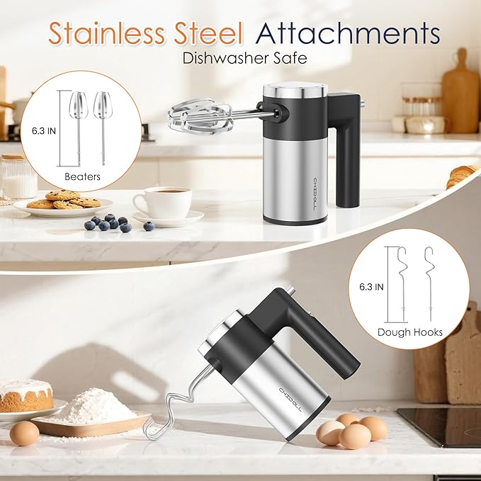Powerful 600W Hand Mixer, 5-Speed Electric Hand Held Mixer for Baking, Lightweight Stainless Steel Hand Beaters *2 & Dough Hooks*2 with Eject Button, Kitchen Mixer for Cream, Cookies, Dough-Black