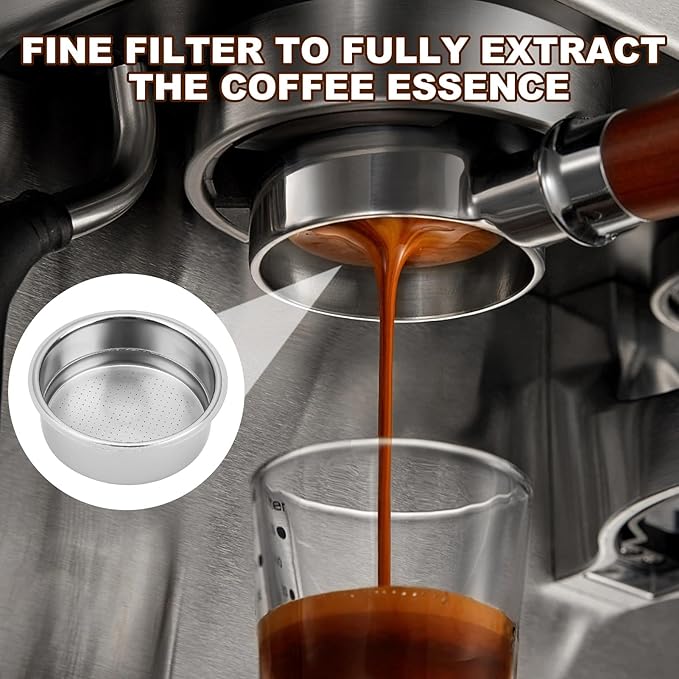 51mm Pressurized Filter Basket 2 Cups Stainless Steel for Semi-Automatic Espresso Coffee Machine, Double Layer Portafilter Perfect for Home Cappuccino Americano Baristas