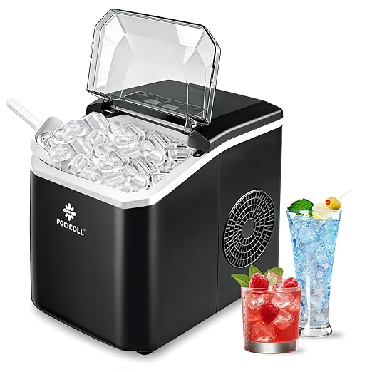 Countertop Ice Maker Machine, 26lbs in 24Hrs, 9 Ice Cubes Ready in 8 Mins, Auto-Cleaning Portable Ice Maker with Basket and Scoop, for Home/Kitchen/Camping/RV (Black)