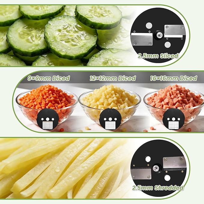 5 in 1 Commercial Food Processor with 5 Blades, Electric Vegetable Chopper, Vegetable Dicer Fruit Slicer, Multifunctional Shredder Slicer Dicer Machine, for Potato Onion Carrot, 110V