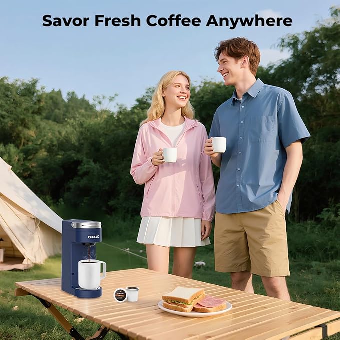 CHULUX Single Serve Coffee Maker for K Cups, One Cup Coffee Machine for Travel Mug, Fast Brewing, Auto Off, Matte Navy