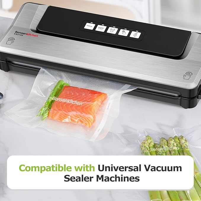 Bonsenkitchen Vacuum Food Sealer Rolls Bags, 2 Packs 8 in x 20 ft, BPA Free, Durable Commercial Customized Size Bags for Storage and Sous Vide Cooking,VB3206