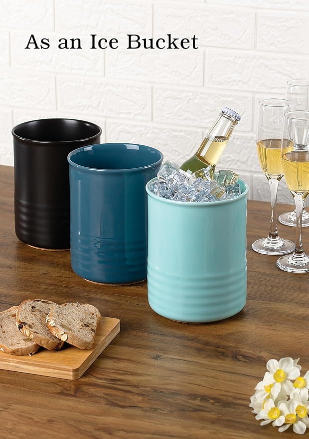 Utensil Holder, 6.7" Ceramic Kitchen Utensil Crock for Countertop Cooking, Modern Utensil Caddy Jar Organizer for Farmhouse Kitchen Counter Décor, Turquoise