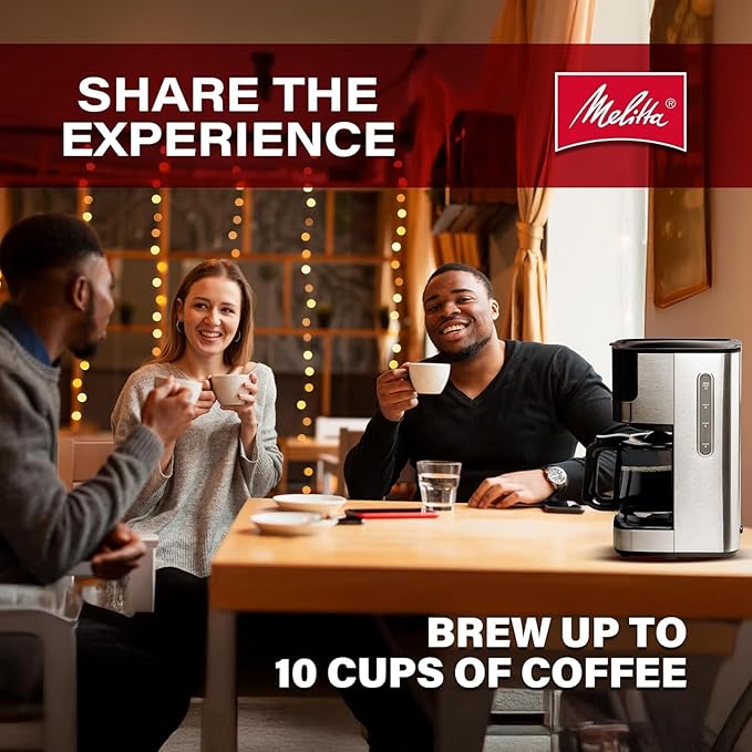 Melitta Aroma Tocco Glass 10-Cup Drip Coffee Maker, Automatic and Programmable, 96oz Capacity with 5-Pack Coffee Filters | Black