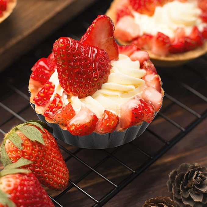 12 pcs Egg Tart Molds, 3" Mini Tart Pans Removable Bottom, Cupcake Cake Muffin Mold Tin Pan Baking Tool, Reusable Quiche Bakeware Carbon Steel for Pies, Quiche, Cheese Cakes, Desserts