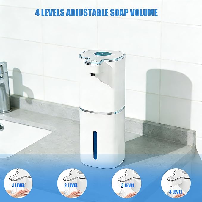Automatic Soap Dispenser Liquid Touchless,Wall USB Rechargeable 4-Level Adjustable,Large Capacity 14.2oz/420mL Smart Hand Soap Dispenser for Kitchen Bathroom Kids Family