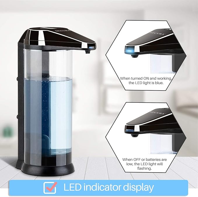 Secura 17oz Automatic Liquid Soap Dispenser, Touchless Battery Operated Hand Soap Dispenser with Adjustable Soap Dispensing Volume Control Dial, Personal Care Dispenser (Dark Gunmetal)