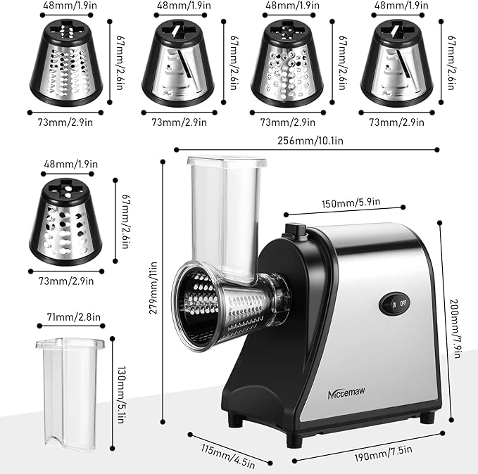 Homdox 250W Electric Cheese Grater, Electric Slicer Shredder, Salad Maker Electric Grater Electric Cheese Grater/Shredder with 5 Free Attachments, Ivory