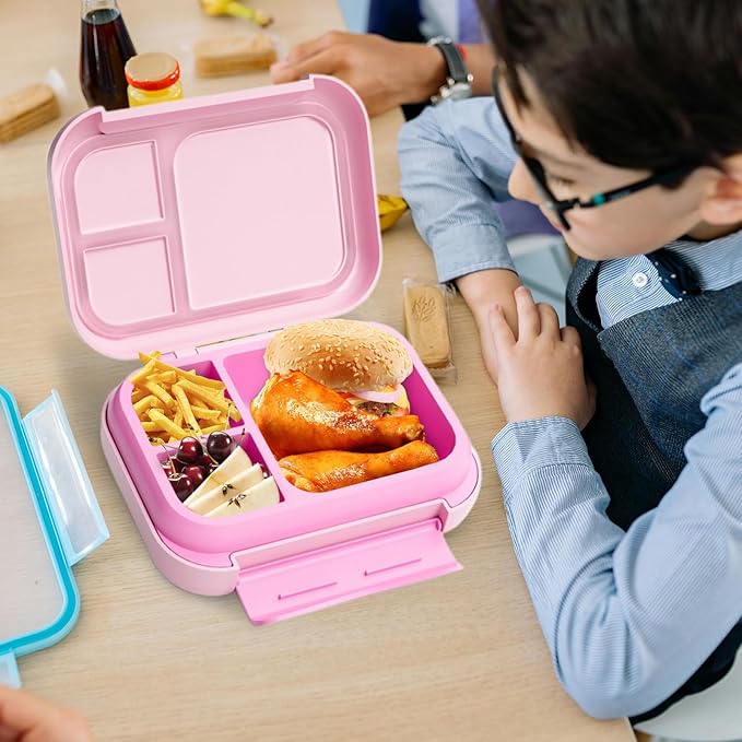 Prints Leak-Proof XL Lunch Box - Reusable 3-Compartment Containers Bento Box for meal Prepping;5-Cup Capacity for Adults & Ages 8+, BPA-Free, Dishwasher Safe (Pink - Rainbow Unicorns)