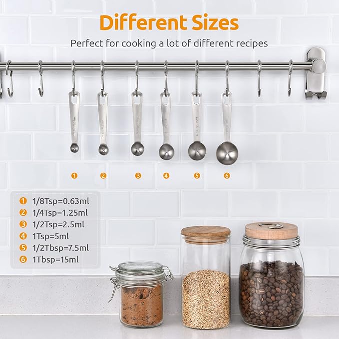 U-Taste 18/8 Stainless Steel Measuring Spoons Set of 6 and 6oz Small Snack Containers Food Grade Liquid Silicone Storage Set of 2 (Aqua Sky)