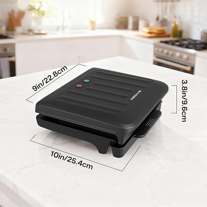 KEINVE 2-Serving Electric Grill and Panini Press, Tilted Grilling Surface for Rapid Oil Drainage, Non-Stick Coating Easy to Clean
