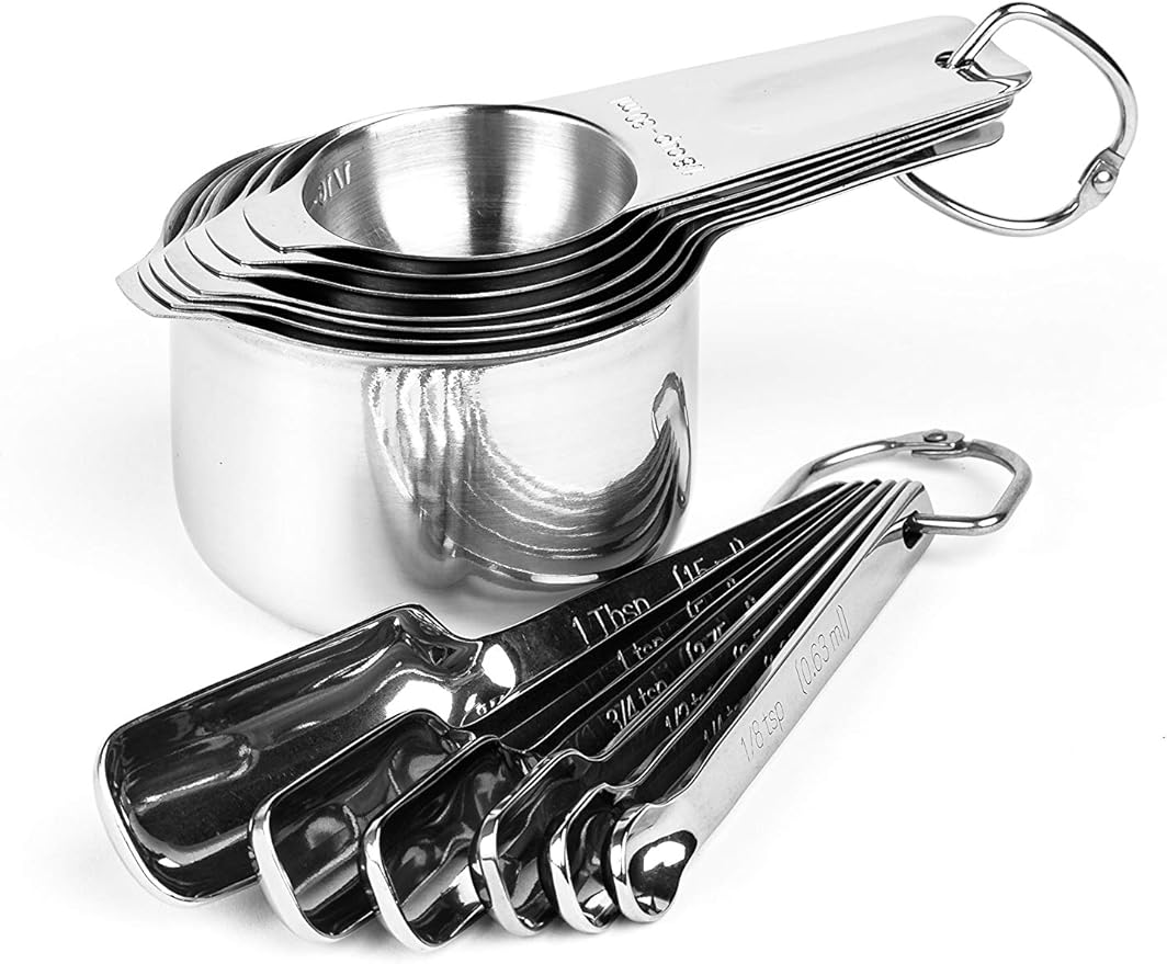 Measuring Cups and Spoons Set by Taza Kitchenware - 13 Piece Stainless Steel Metal Durable Stackable Compact Easy Scoop Cups and Spoons