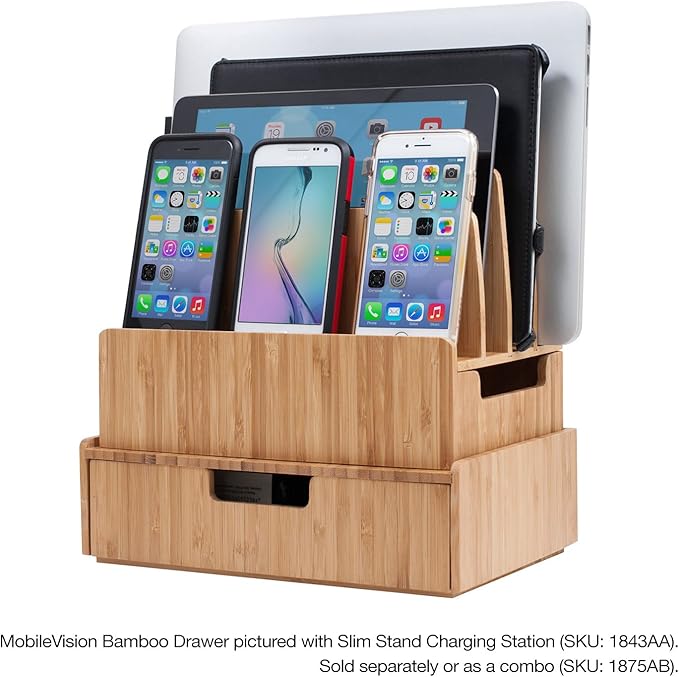 Mobilevision Bamboo Drawer, Stackable Storage Solution for office products pens, pencils, scissors, notepads, business cards and more