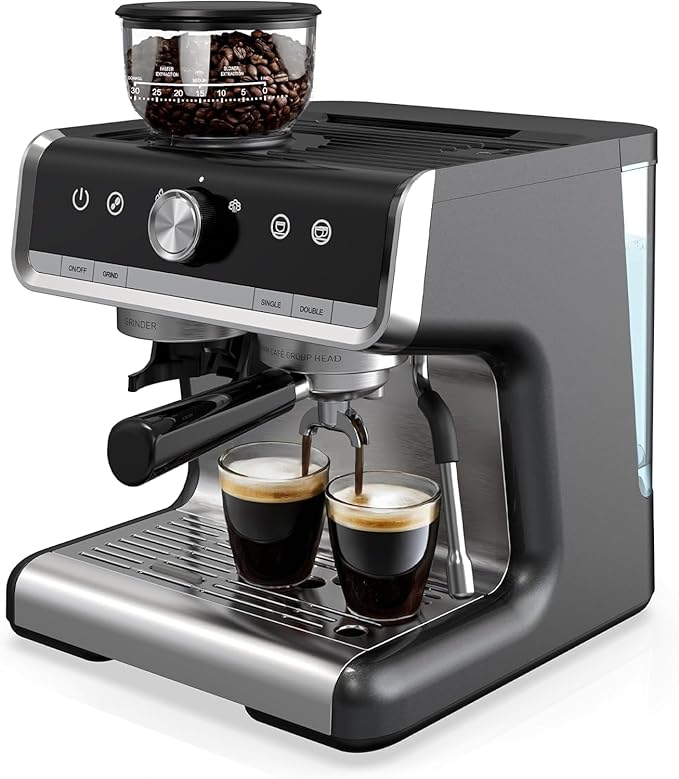 GarveeHome Espresso Machine, 20 Bar Semi Automatic Espresso Machine With Grinder and Milk Frother Wand, Professional Espresso Maker Coffee Machine With 95 oz Removable Water Tank