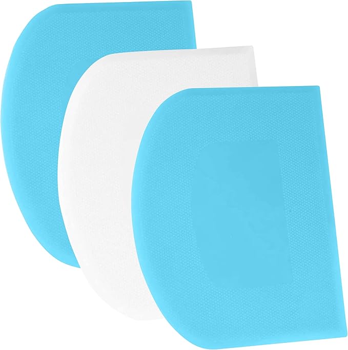 SURDOCA Dough Scraper Bench Scraper - 3P 11.8x7.3" Plastic Flexible Bowl Scraper, Sharp Edge & Angles Cake Scraper. Non-Slip Bakeware Decorating Tools Sculpting & Modeling Tools - Blue+White+Blue
